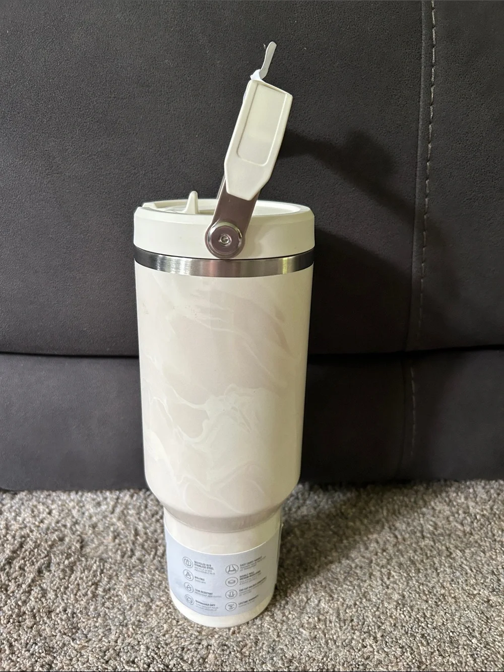 40 oz Stanley Ivory Marble Flip-Straw Tumbler with Handle - Picture 3 of 6